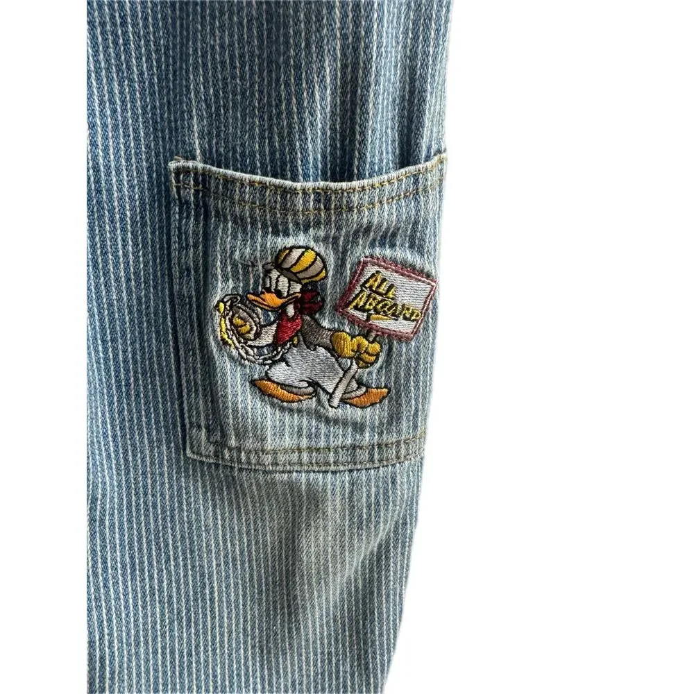 Vintage Disney Mickey's Express railroad stripe denim overalls in size 3T